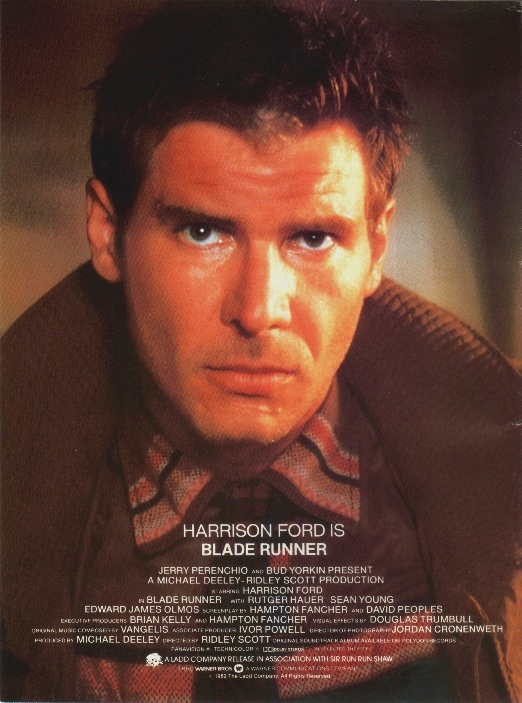 Blade Runner Souvenir Magazine Inside Front Cover - Blade Runner Rick Deckard, played by Harrison Ford