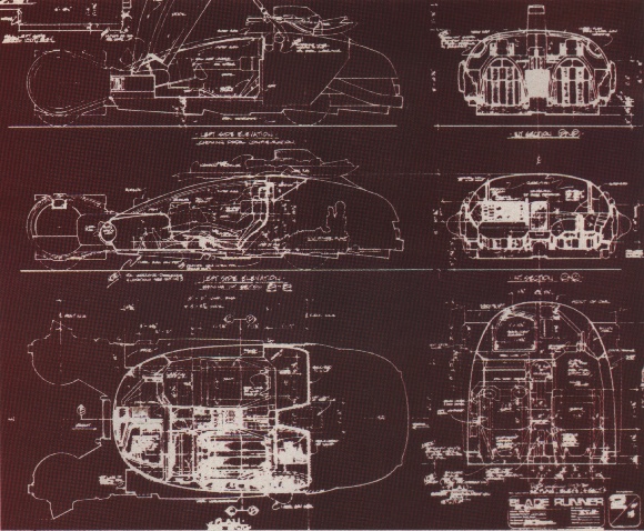 Blueprints of the police spinner in Blade Runner