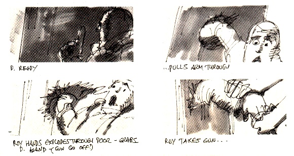 Ridley Scott's storyboard of Roy grabbing Deckard